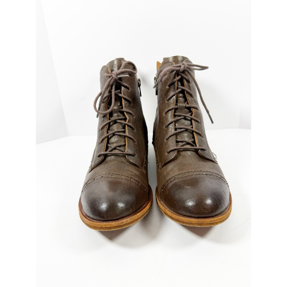 Kork-Ease Brown Leather Lace Up Ankle Boot Cap Toe Equestrian Zip Bootie 7.5 - Picture 6 of 15